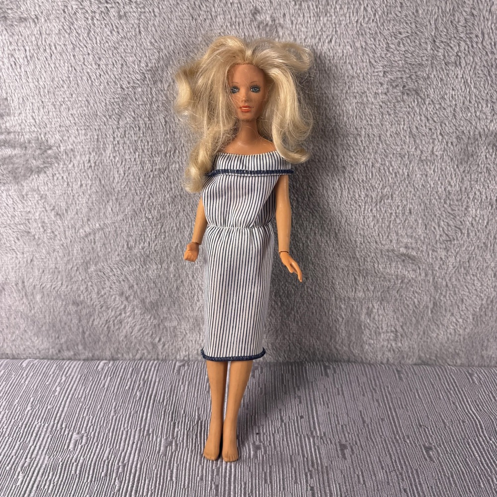 C.M.F.G.I. Blonde 11in Fashion Doll Blue Eyes Stripe Dress Vintage Hong Kong